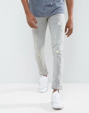 Светло-серые зауженные джинсы с рваной отделкой Cirrus Blend. Цвет: серый
