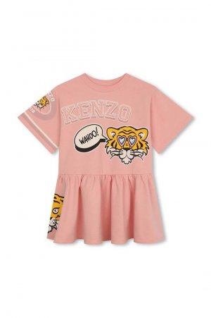 Kenzo kids Хлопковое детское платье, розовый