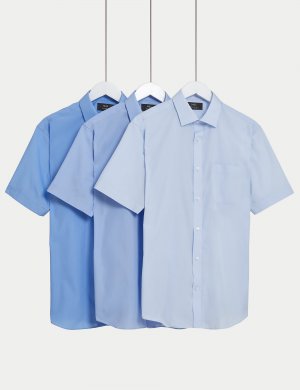 3 шт. рубашки стандартного кроя с короткими рукавами , синий Marks & Spencer
