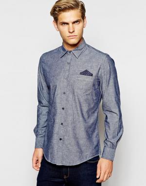 Приталенная рубашка из шамбре с вкраплениями и нагрудный платок Antony Morato. Цвет: синий морской