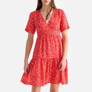 Платье в форме каш-кер с воланами и короткими рукавами SUNCOO. Цвет: красный