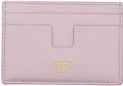 Бумажник для карт T Line из зернистой кожи розового цвета TOM FORD