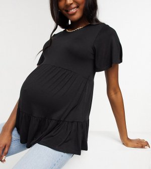 Черная двухъярусная футболка с короткими рукавами и баской -Черный цвет New Look Maternity