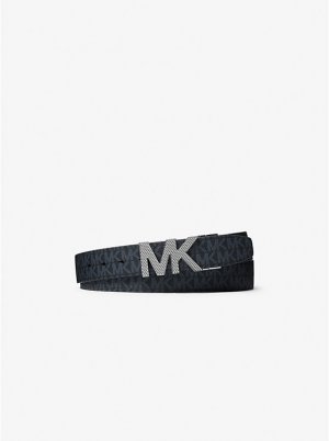 Двусторонний логотип и кожаный ремень , черный Michael Kors Mens