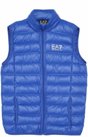 Пуховой стеганый жилет с логотипом бренда и сумкой для хранения Ea 7. Цвет: голубой