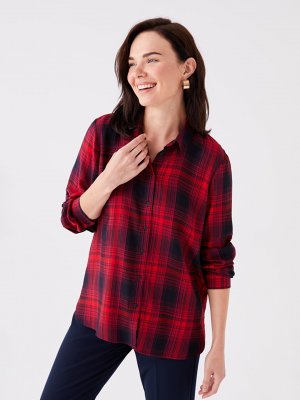 Женская рубашка-туника в клетку с длинным рукавом , красный плед LCW Grace