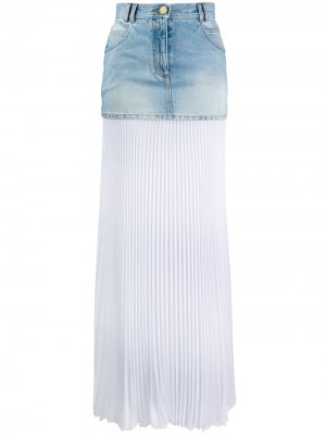Джинсовая юбка с плиссировкой Balmain. Цвет: синий