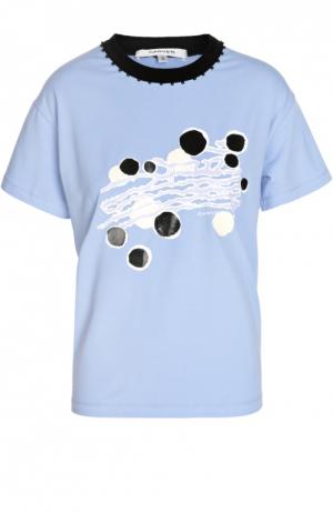 Хлопковая футболка с круглым вырезом и контрастным принтом Carven. Цвет: лиловый