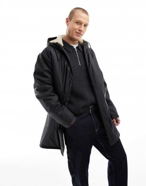 Черная прорезиненная куртка-дождевик с подкладкой из борга ASOS. Цвет: черный