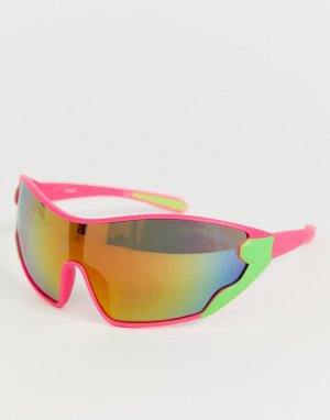 Солнцезащитные очки-маска в стиле oversize с неоновой оправой -Розовый ASOS DESIGN