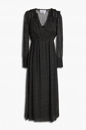 Платье миди Lucy со сборками и принтом из жоржета Ba&Sh, черный BA&SH