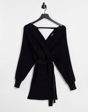 Черное вязаное платье-джемпер с запахом -Черный цвет Parallel Lines