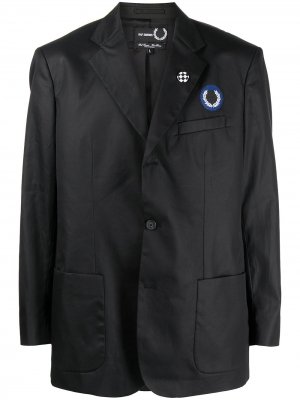 Однобортный пиджак с вышитым логотипом Raf Simons X Fred Perry. Цвет: черный