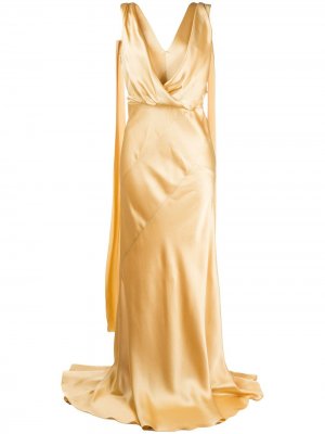 Длинное платье с запахом и драпировкой Alberta Ferretti. Цвет: золотистый