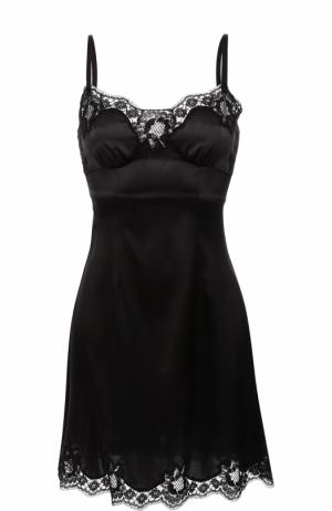 Приталенная шелковая сорочка с кружевной отделкой Dolce & Gabbana. Цвет: черный