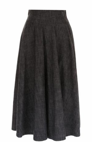 Хлопковая юбка-миди с широким поясом Yohji Yamamoto. Цвет: серый