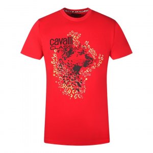 Красная футболка с леопардовым принтом Cavalli Class, красный CLASS