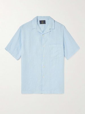 Льняная рубашка с воротником-стойкой PORTUGUESE FLANNEL, синий Flannel