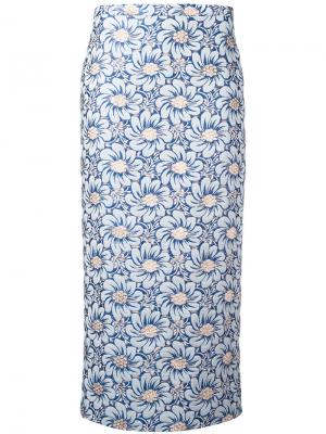 Жаккардовая юбка миди с цветочным узором Rochas. Цвет: синий