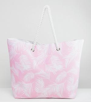 Розовая пляжная сумка с принтом листьев South Beach. Цвет: розовый