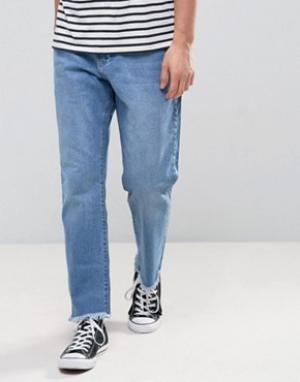 Выбеленные расклешенные джинсы цвета индиго с развернутым краем Zeffer. Цвет: синий