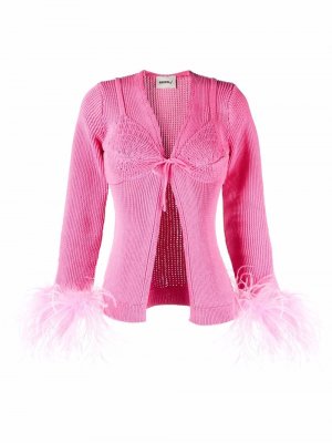 Feather-trim open-knit cardigan Seen Users. Цвет: розовый