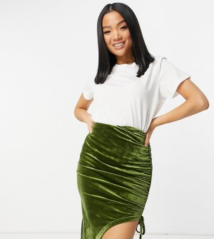 Брхатная присборенная юбка мини зеленого цвета -Зеленый NaaNaa Petite