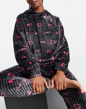 Комплект из худи и джоггеров мягкого искусственного меха черного цвета с принтом логотипа розового -Черный DKNY