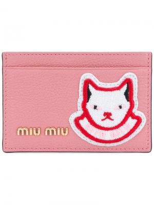 Визитница с логотипом и нашивкой-котом Miu. Цвет: розовый и фиолетовый