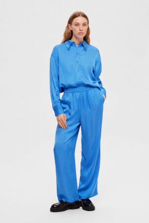 Свободные атласные брюки из Lenzing ECOVERO. , синий Selected Femme