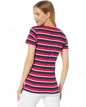Рубашка U.S. POLO ASSN. USPA V-Neck Striped Tee Shirt, цвет Electric Fuchsia