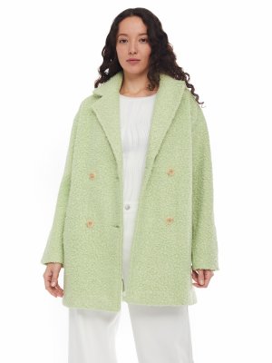 Укороченное пальто из ткани букле без утеплителя на пуговицах zolla. Цвет: лайм