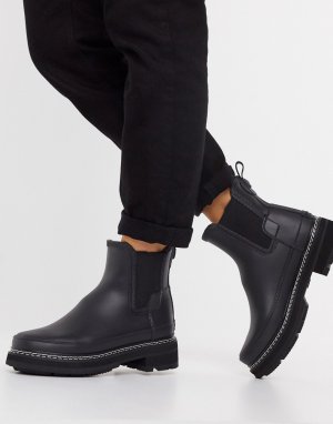 Черные высокие ботинки на массивной подошве с декоративной прострочкой, изготовленные без использования материалов животного происхождения, Refined-Черный Hunter