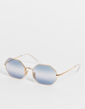 Солнцезащитные очки в стиле унисекс золотистой восьмиугольной оправе с голубыми линзами 0RB1972-Золотистый Ray-Ban