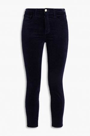 Укороченные бархатные брюки-скинни из смесового хлопка L'AGENCE, синий L'AGENCE