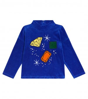 Велюровый свитер с аппликацией из драгоценных камней , синий Mini Rodini