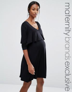 Короткое платье для беременных и кормящих мам Bluebelle Maternity. Цвет: черный