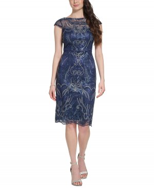 Женское украшенное платье с короткими рукавами , синий Vince Camuto