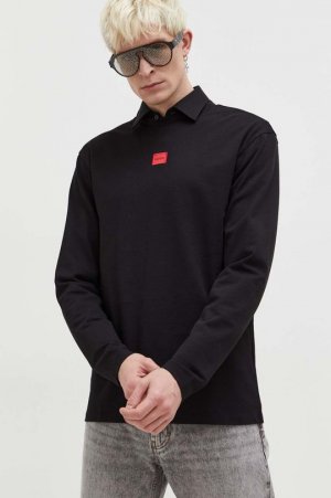 Хлопковая рубашка HUGO с длинными рукавами , черный