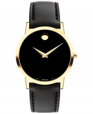 Женские часы Swiss Museum с классическим черным кожаным ремешком, 33 мм , золотой Movado