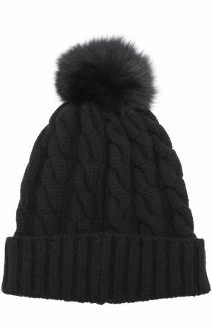 Кашемировая шапка фактурной вязки с меховым помпоном Kashja` Cashmere. Цвет: черный