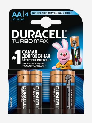 Батарейки щелочные Turbo AA/LR06, 4 шт., Черный Duracell. Цвет: черный