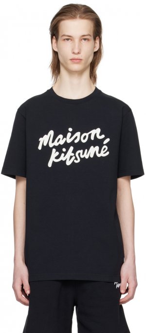 Черная классическая футболка с рукописным вводом Maison Kitsune Kitsuné