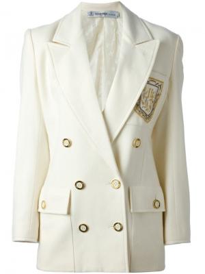 Двубортный пиджак с эмблемой Jean Louis Scherrer Vintage. Цвет: белый
