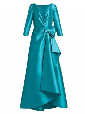 Атласное платье с бантом и запахом , синий Alberta Ferretti