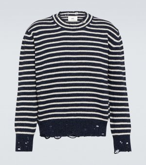 Полосатый свитер из натуральной шерсти с потертостями Ami Paris, мультиколор Paris