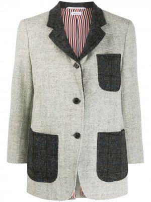 Твидовый пиджак с узором в елочку Thom Browne. Цвет: серый