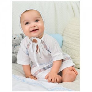 0374м Комплект Крестильный для мальчика ( рубашка, чепчик, пеленка) 62, белый LEO. Цвет: белый